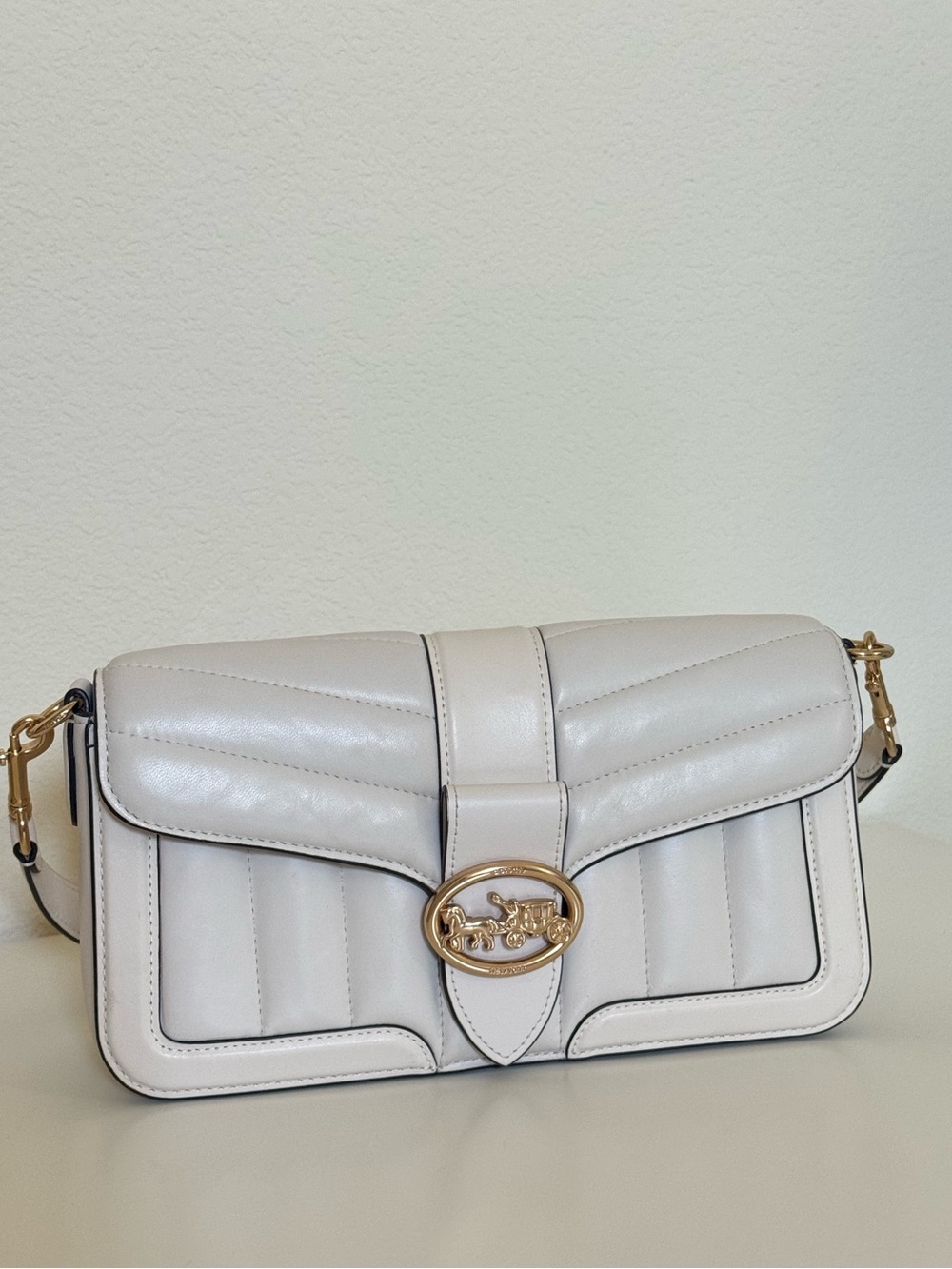 Coach White Quilted Leather Shoulder Bag with Gold Hardware